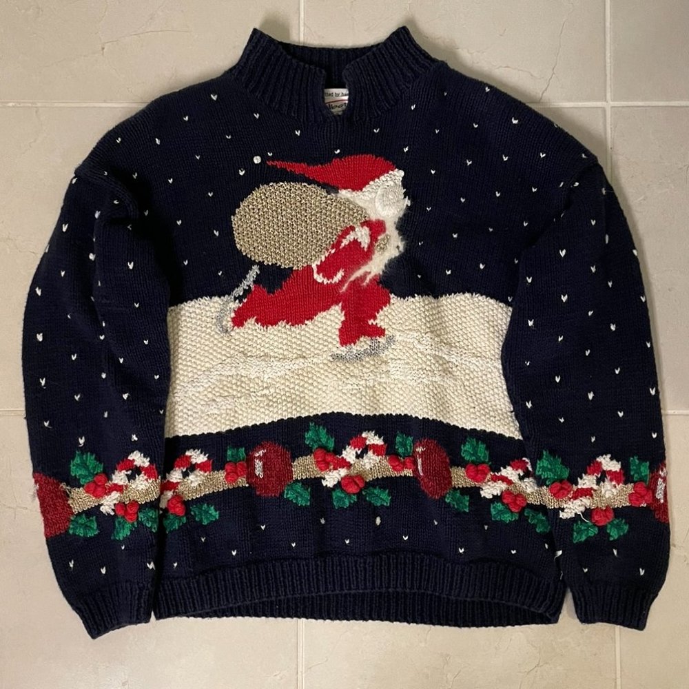 Vintage Ice Skating Santa Sweater